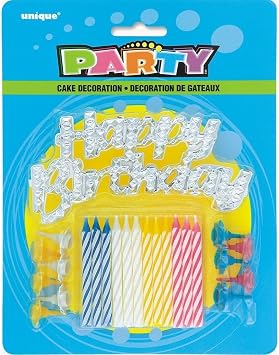 Elegant Silver Cake Topper & 12 Birthday Candles Set (1 Pack) - Premium Quality & Eye-Catching Design - Perfect For Celebrations & Special Occasions