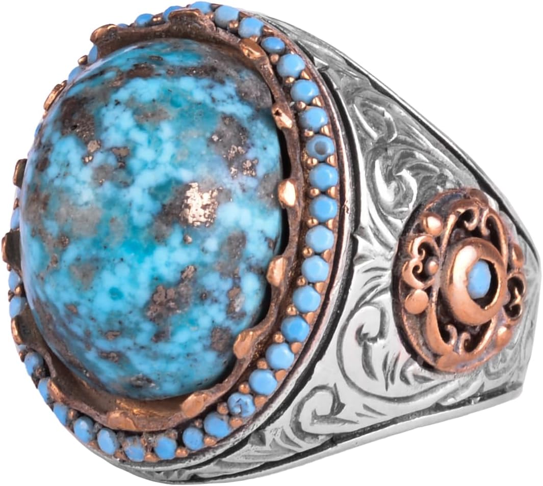 Authentic Arizona Turquoise Gemstone Ring for Men - Handcrafted 925 Sterling Silver Ring with Natural Stone