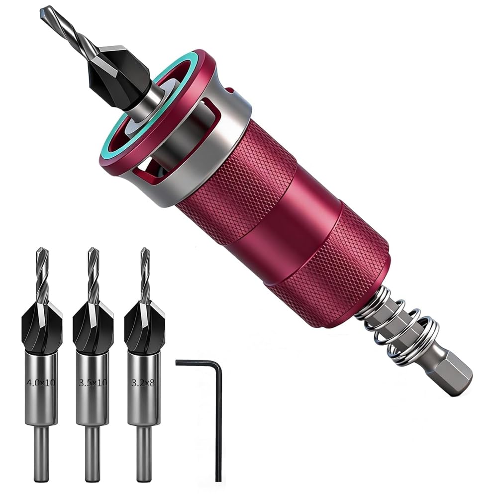 Littimoon Countersink Drill Set- Wood Countersink Tool Featuring Adjustable Depth Stop, 1/4 Inch Hex Shank Design