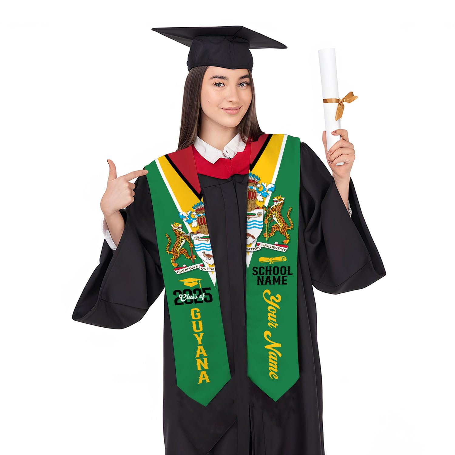 MonkeyVan Custom Guyana Graduation Stole 2025, Guyana Graduation Sash, Guyanese Graduation Sash, Guyana Flag Graduation Stole Gan 4