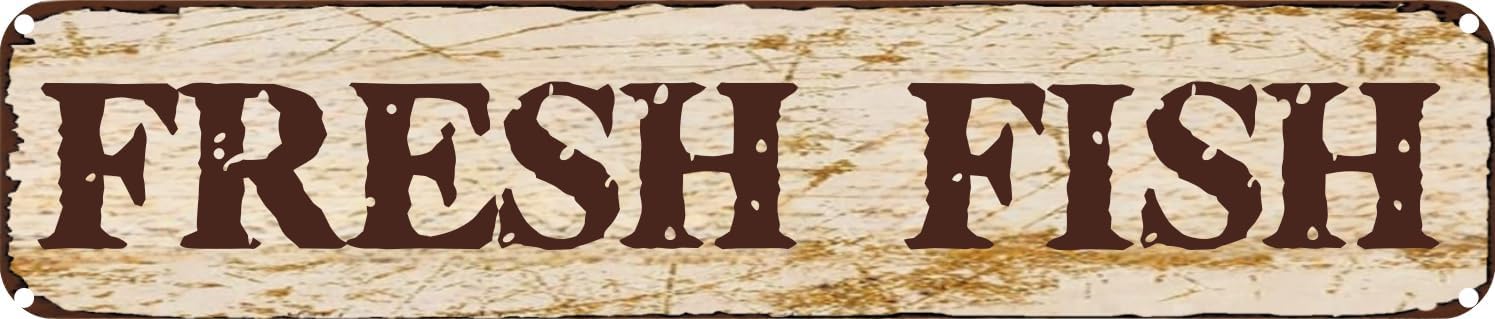Vintage Tin Sign Retro Metal Wall Decor FRESH FISH Rustic Aluminum Plaque for Home,Bar,Kitchen,Garage,Man Cave 4x16 Inch