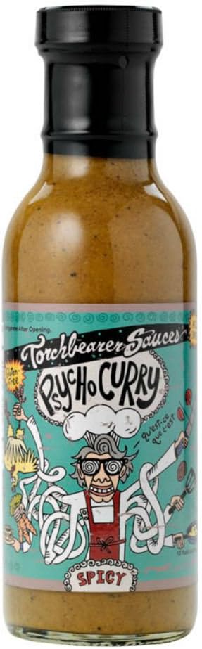 Psycho Curry Sauce, 12 Ounces - Spicy - All Natural, Vegan, Extract-Free, Made in USA