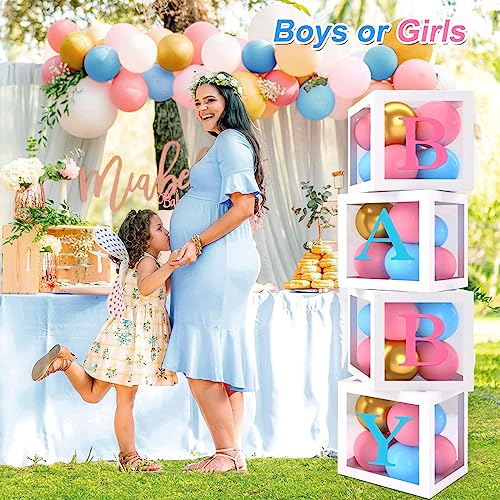 Image of Gender Reveal Baby Balloon Boxes Decorations, Pink Blue Balloon Arch Garland Kits With 4pcs Boxes, Gender Reveal Backdrop for Baby Shower,Boy or Girl Gender Reveal Party Supplies(141pcs)