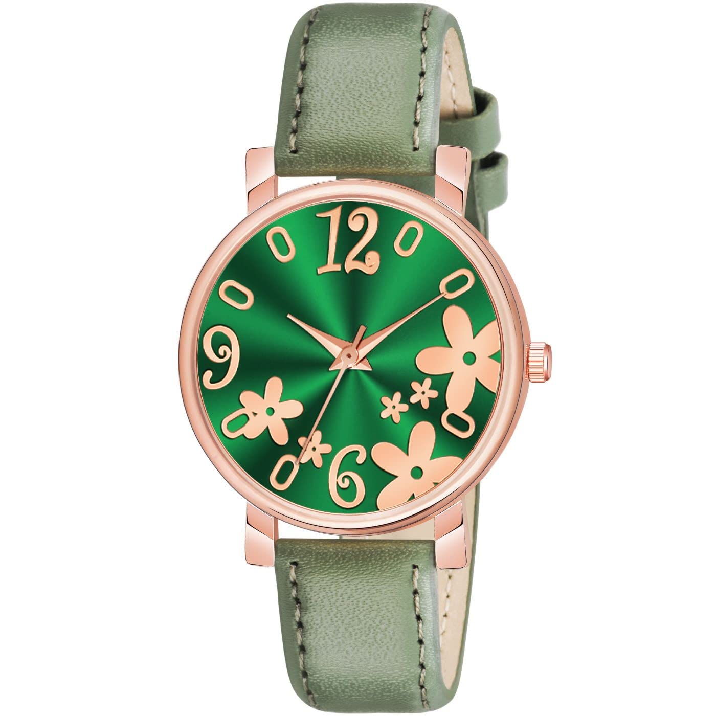 KIROH Analogue Multicolor Flower Designer Dial Leather Belt Womens and Girls Watch (Green) (B0BQ9QHQM7) Amazon Price History, Amazon Price Tracker