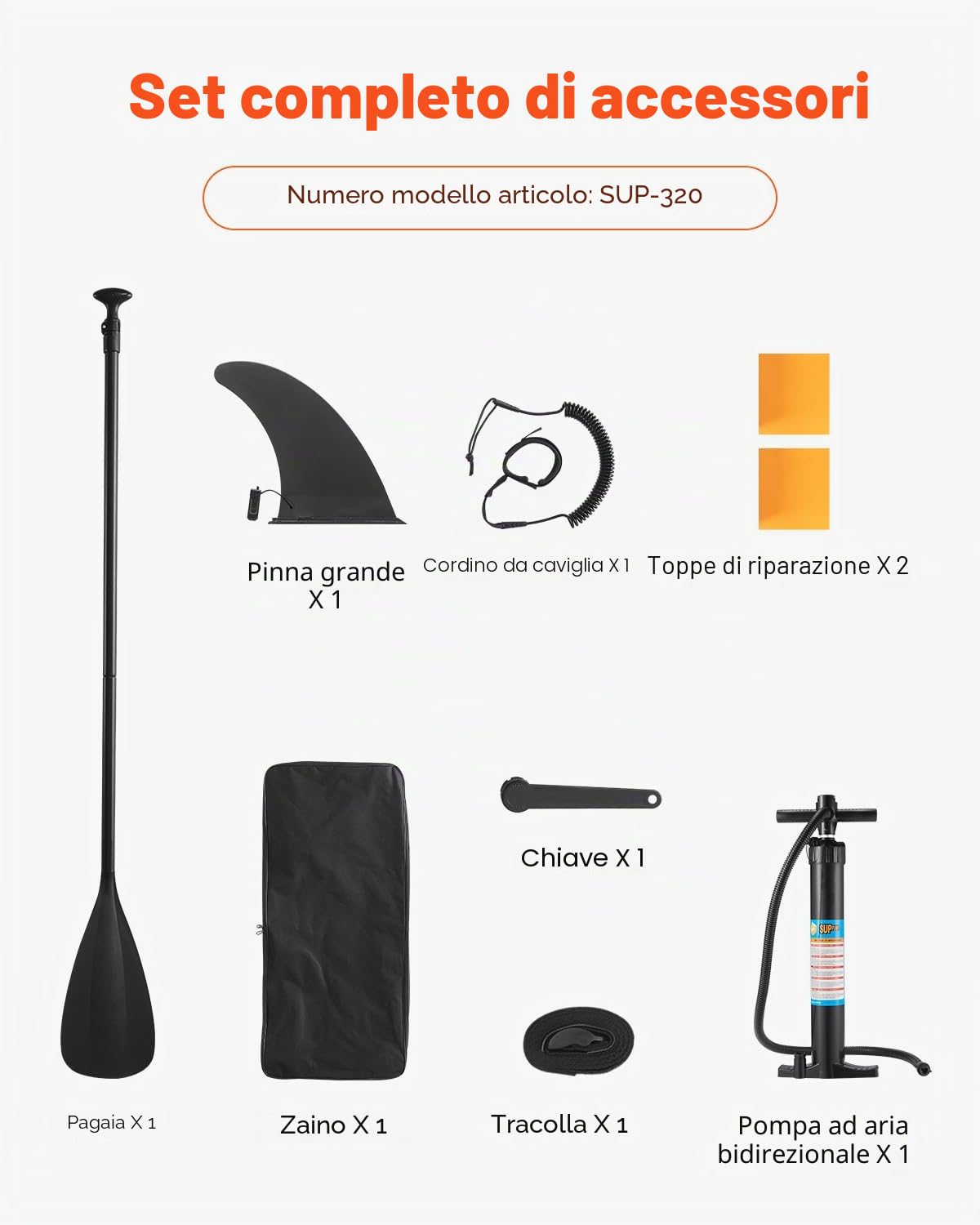 VEVOR Tavola da Paddle SUP 323 x 83,8 x 15,2 cm Ultraleggera con Accessori