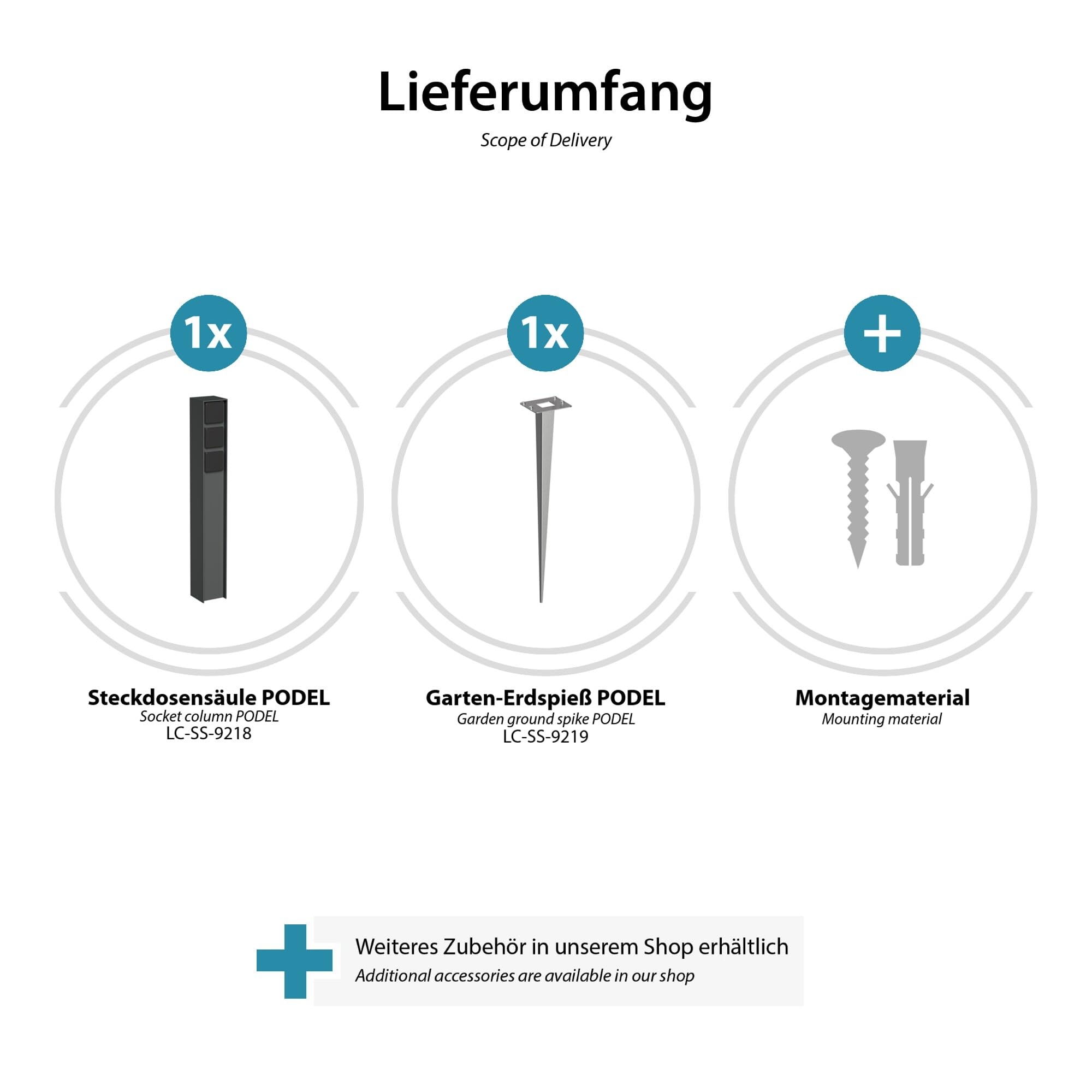 ledscom.de Garten-Steckdosen-Säule PODEL mit Erdspieß für außen, IP44, 3-Fach, anthrazit, eckig, 60cm