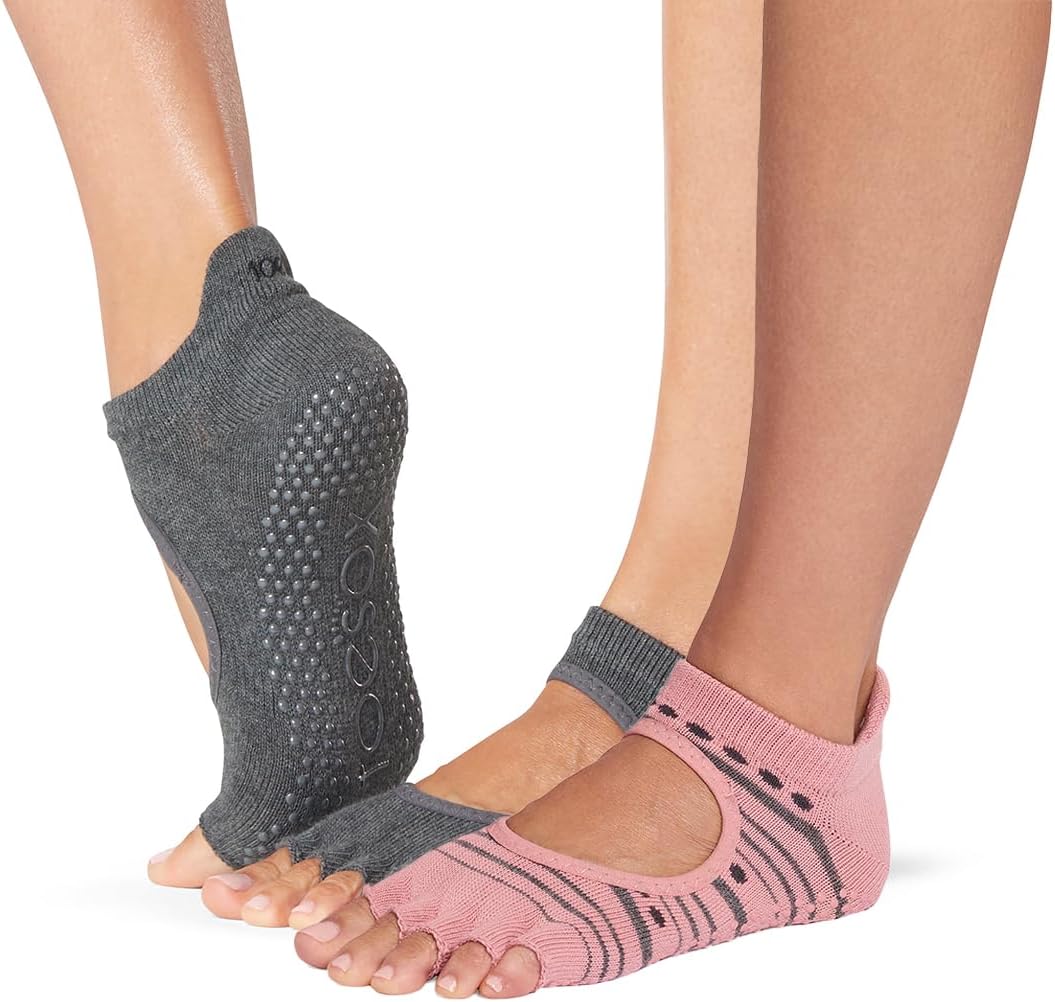 toesox Bellarina Half Toe Multi Pack - Grip Non-Slip Toe Socks for Pilates, Barre, Yoga, Ballet, Black, Charcoal, Echo
