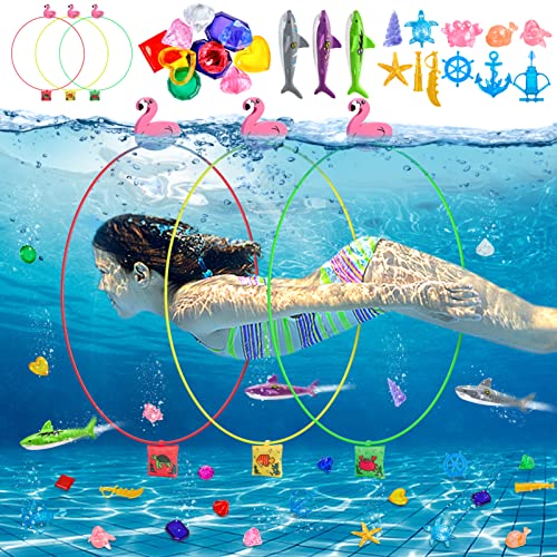 Korlon Tec Diving Toys, 34 Pcs Pool Toys With Diving Swim Rings For Kids Age 3-12, Diving Rings, Diving Gem, Pool Torpedo Include #TOP3