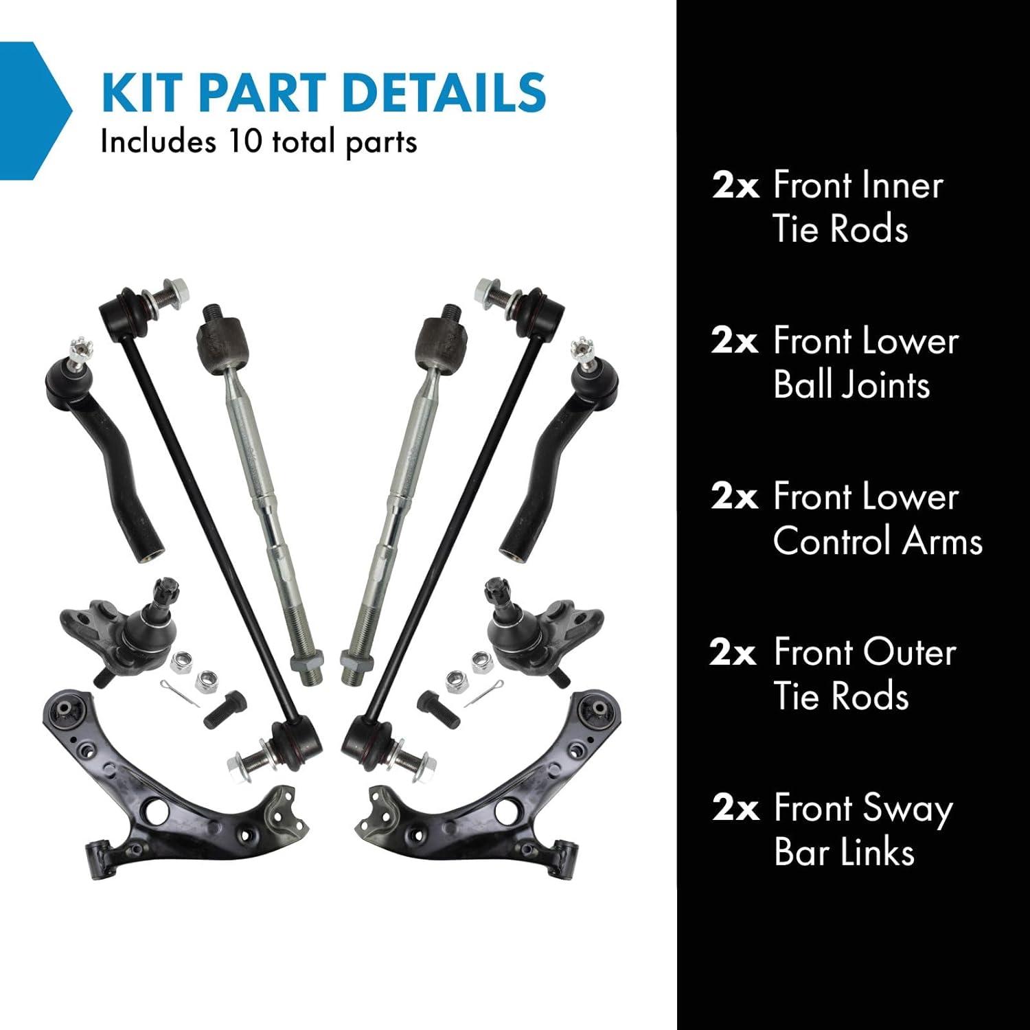 TRQ Front Steering and Suspension Kit Tie Rods Control Arms Ball Joints Sway Bar Links Compatible with 2020-22 Toyota Corolla 2016-22 Prius 2019-21 Prius AWD-e 2017-22 Prius Prime