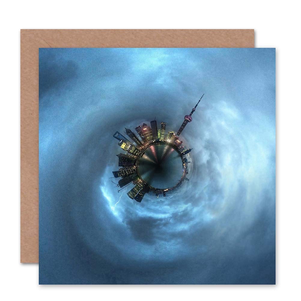 Wee Blue Coo CARD GREETING LITTLE WORLD CITY SKYLINE SHANGHAI CLOUDS GIFT