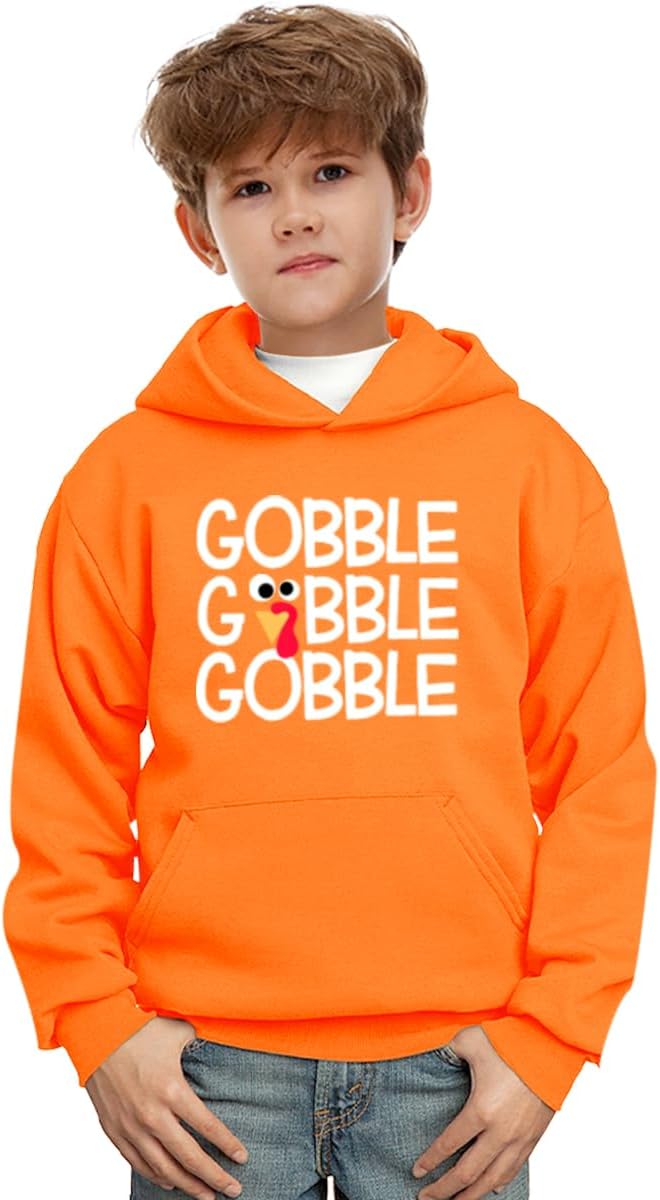 Remimi Girls Thanksgiving Hoodies Sweatshirt Toddler Boys Classic Gobble Gobble Printed Novelty Hooded Top With Pockets 3-4 Years - Image 4