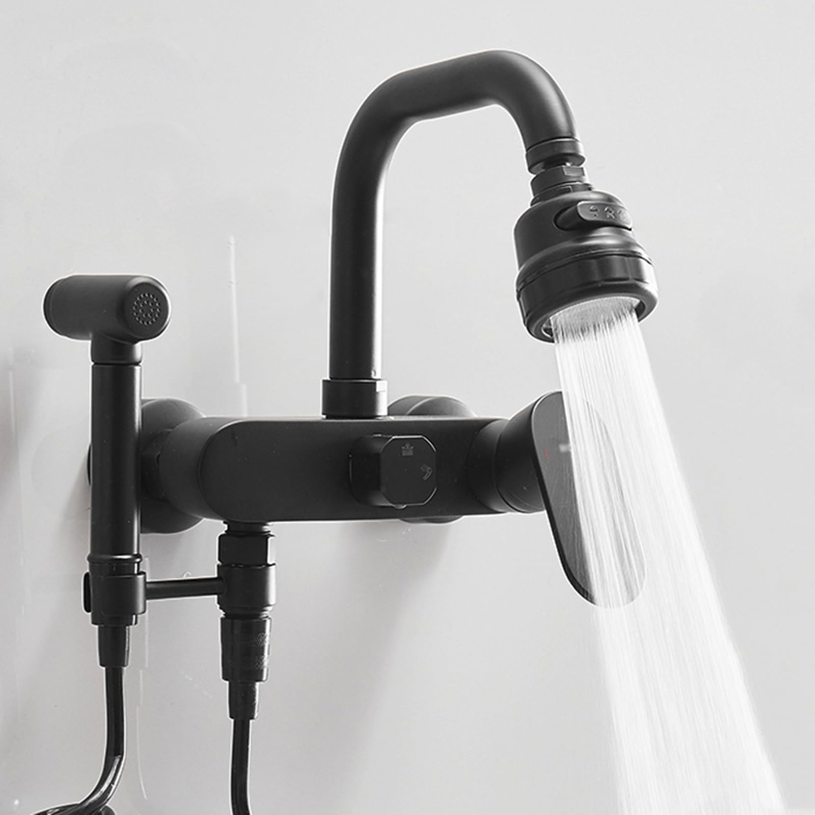 ZYCHSJXA Wall Kitchen Taps with Spray Tap Mounted Mixer Faucet Brass, Black, 3 Mode
