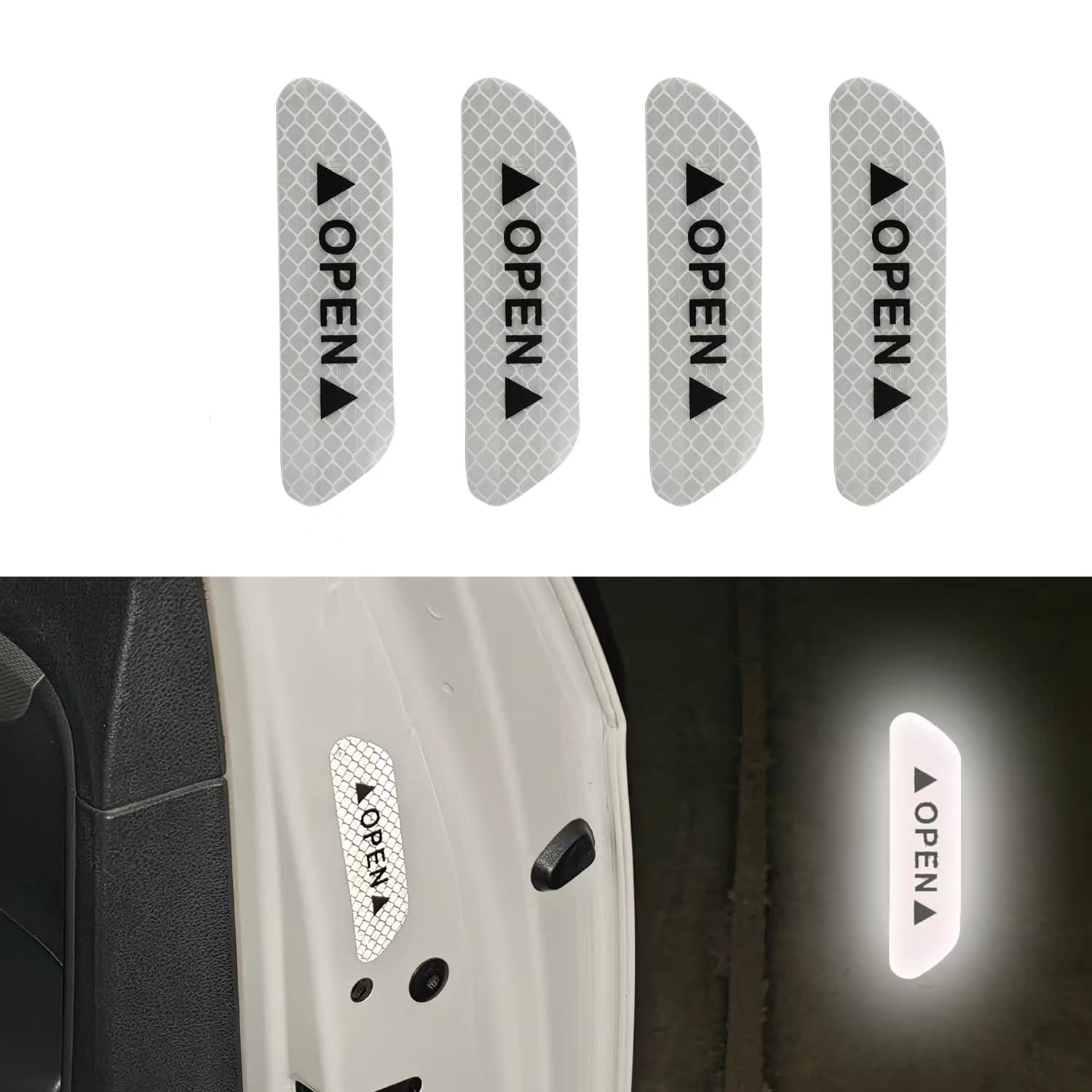 4PCS Universal Car Door Open Prompt Warning Stickers, Anti-Collision Safety Reflective Decal Tape, Night Conspicuity Safety Sign