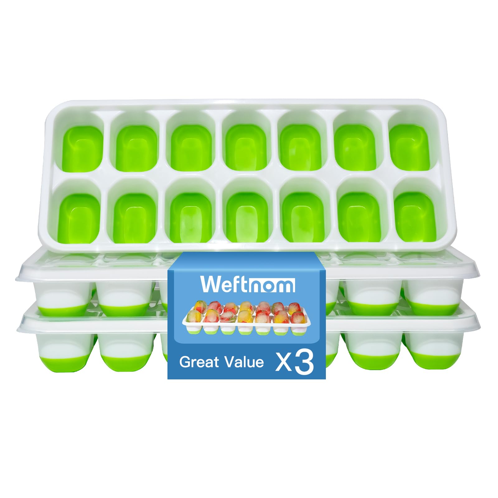 Ice Cube Tray, Ice Cube Trays for Freezer 3 Pack with Lids, Ice Tray Easy-Release, Ice Trays for Freezer Stackable, Silicone Ice Cube Tray for Drinks, Coffee - BPA-Free and Odor-Free
