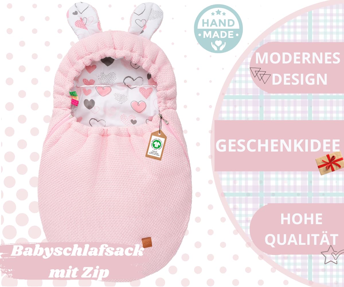 Mikos Coperta per ovetto, autunno inverno, sacco nanna con cerniera, 100% cotone GOTS Zert. coperta a maglia con imbottitura, universale, per passeggini, primavera, Maxi Cosi a 3 punti (50) (rosa)