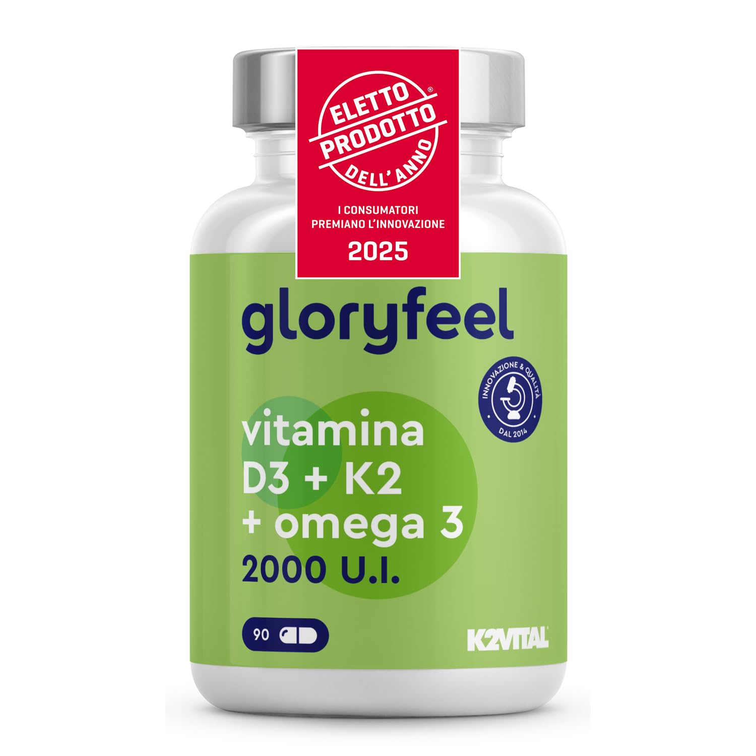 Vitamin D3 + K2 + Omega 3, 90 Softgel Capsules, Elected Product of the Year 2025, 2000UI Vitamin D, 100 µg Vitamin K (K2VITAL by Kappa), 1000mg Fish Oil 400mg EPA and 300mg DHA