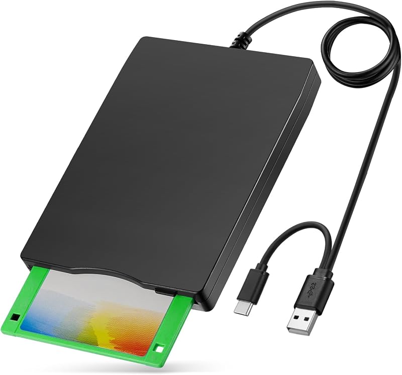 YEY 3.5-inch USB-C External Floppy Disk Reader - 1.44 MB Portable FDD for PC/Laptop, Plug and Play Compatible with Windows 11/10/8/7/XP (Black)