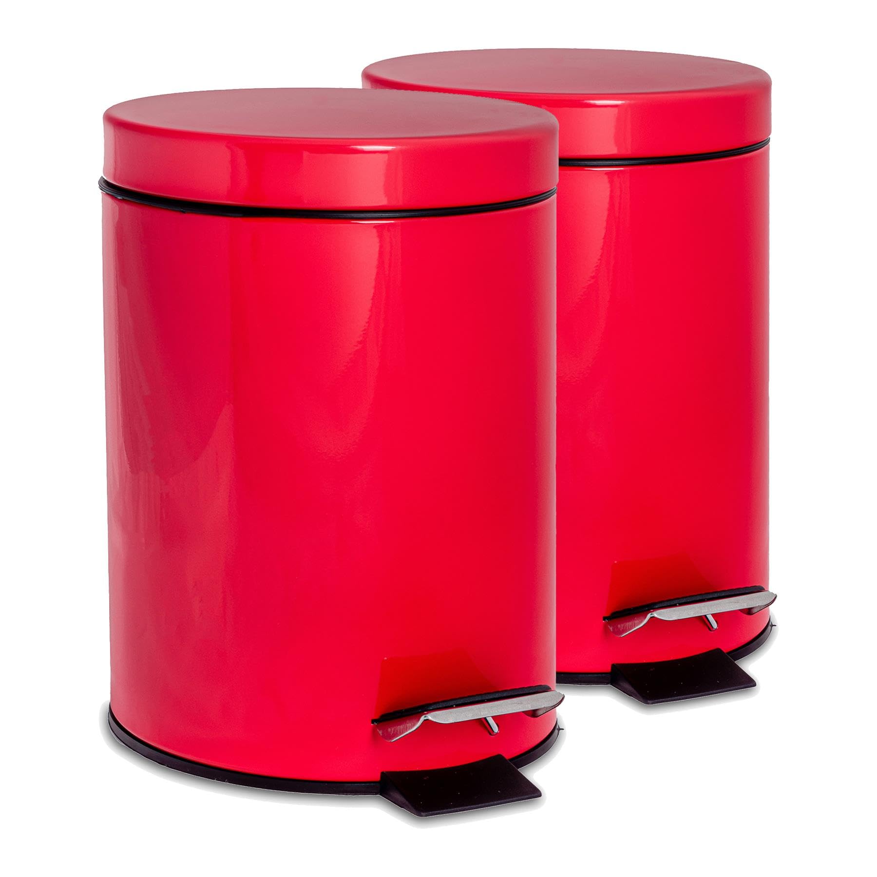 Harbour Housewares Red Round Stainless Steel Pedal Bins - Litre - 2X Slim Kitchen Bathroom Rubbish Trash Can Garbage Dustbin Bins With Lid Size 3