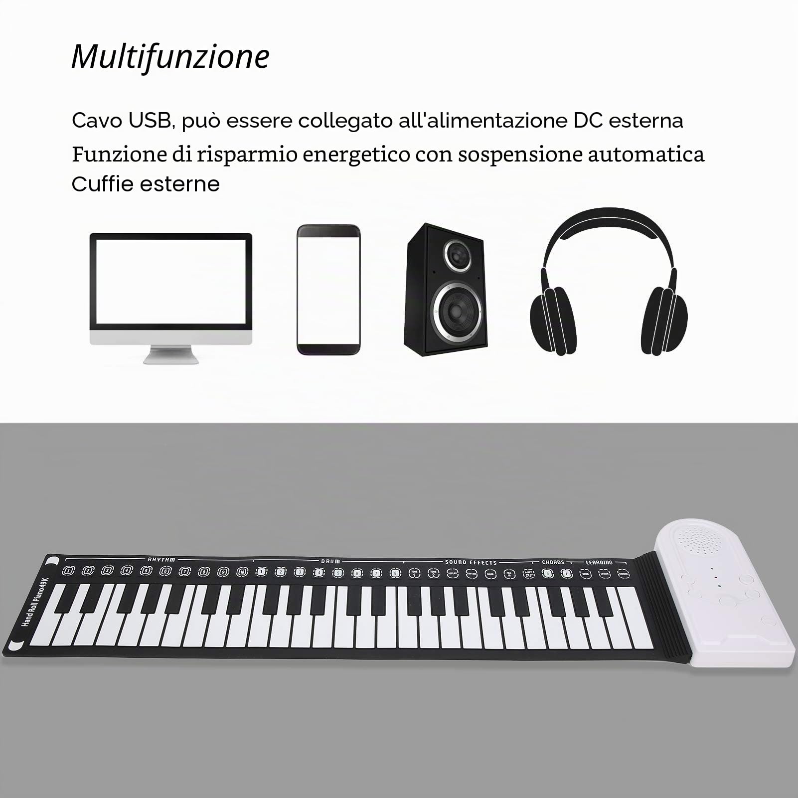 Tastiera per Pianoforte Elettrico a 49 Tasti, Pianoforte Pieghevole Portatile, Tastiera Elettrica USB Ricaricabile, Regali per Bambini Adulti