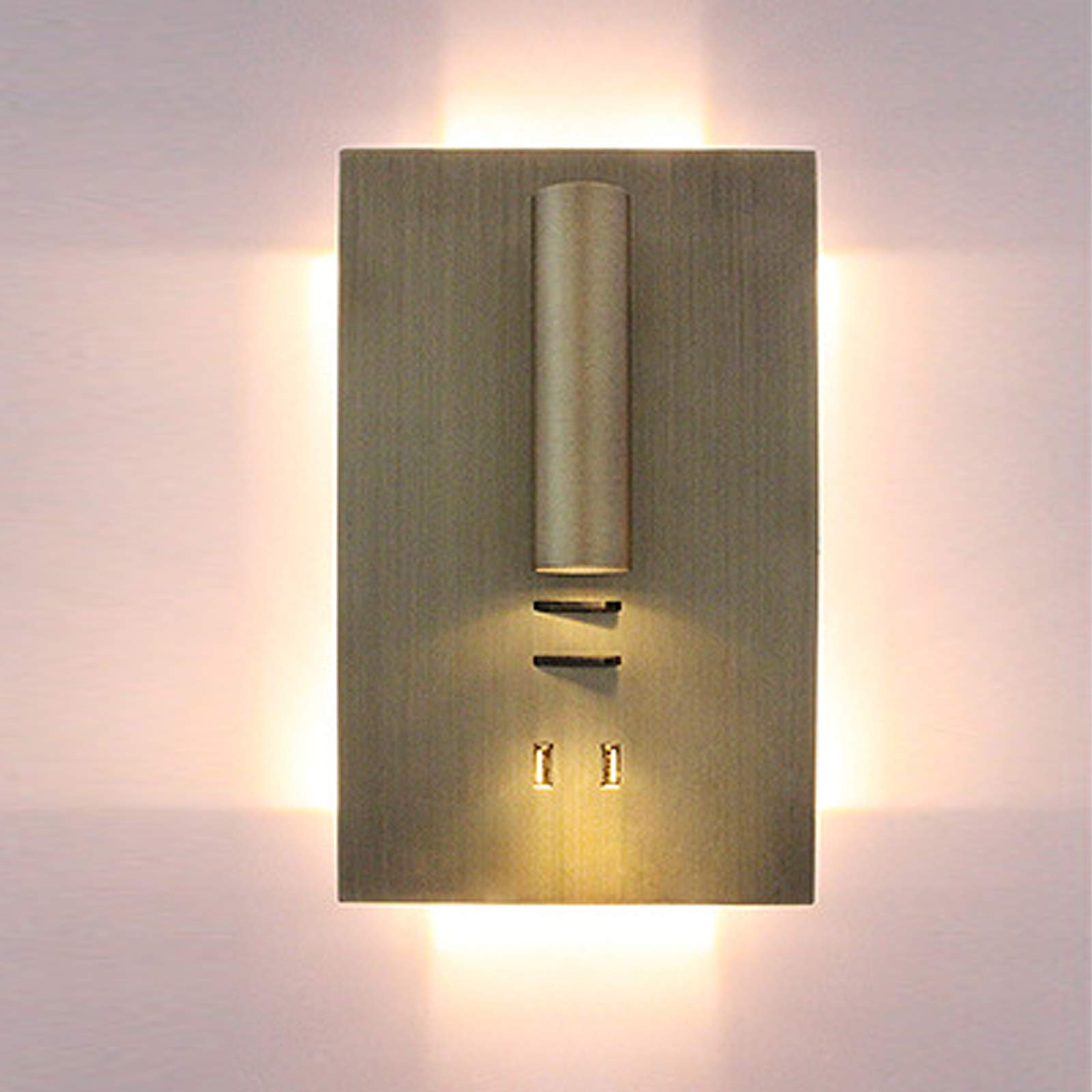 Lampa do czytania z USB, regulowana ściana z przełącznikiem, lampa ścienna z półką, podwójny przełącznik lampy, elastyczny, do sypialni, schodów, salonu, 3000 K, złota (Gold D'oro)