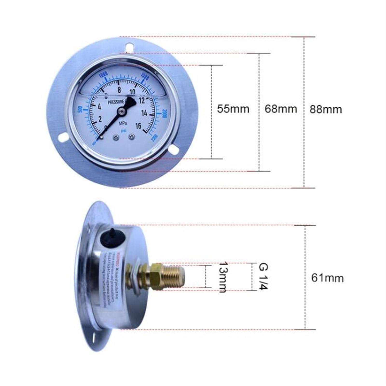 Manómetro, manómetro, medidor de compresor de Aire y Combustible, manómetro de Metal axial Radial de 16 Bar, probador de presión hidráulico G1/4 (tamaño: 0-0,7 Mpa) (tamaño: 0 6 Mpa)