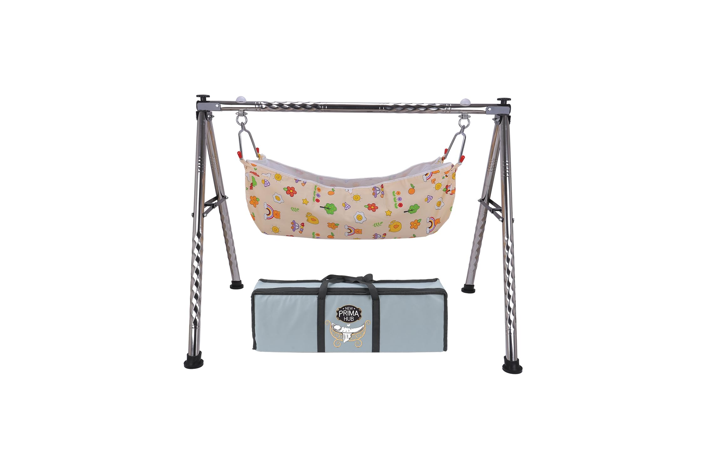 Cradle, Swing, Ghodiyu, Palna, Jhula for New Born Baby Boy and Girl Easy to Assemble, Portable, Lightweight, Stainless Steel, Noise Free Hanging, Strong and Safe Folding (Round Black)