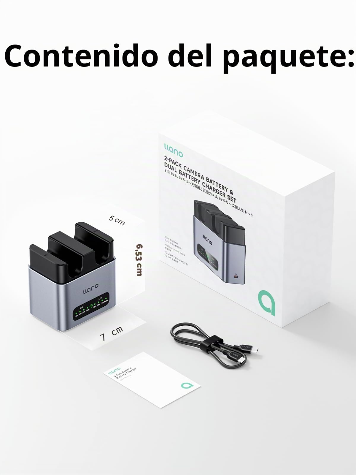 llano Cargador Rápido de 20W para LP-E17 Baterías, 2-Slot para Canon EOS R50, R8, R10, R100, RP, T6i, T7i, T8i, T6S, SL2, SL3, M3, M5, M6,77D,200D, 750D,con Indicador LED,USB-C,Carcasa de Aluminio CNC