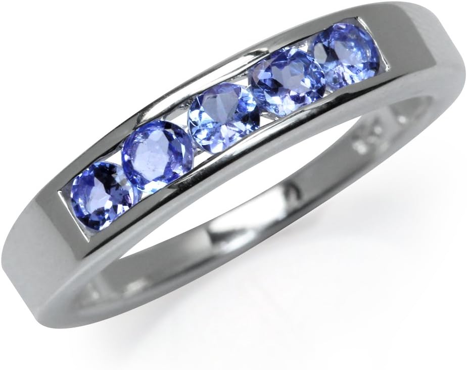 Silvershake 5-Stone White Gold Plated 925 Sterling Silver Journey Stackable Band Ring Jewelry for Women or Teens