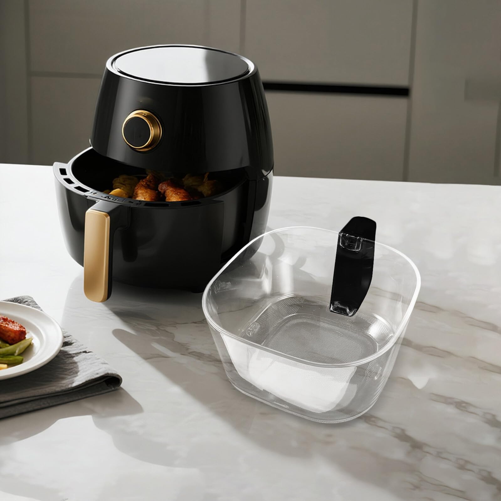 Recipiente Interior de Vidrio Repuesto Cocina Visible, y Fácil Mantenimiento, para Freidora de Aire 4,5 L para Cajón, Kitchen
