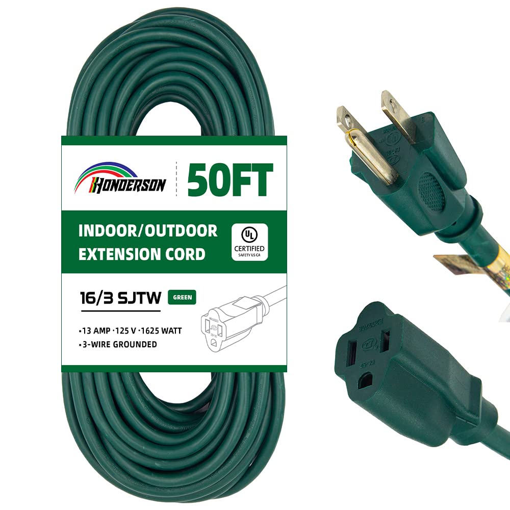 100 Ft Outdoor Extension Cord-Weatherproof 16/3 SJTW Durable Green Extension Cable with 3 Prong Grounded Plug for Safety- Great for Christmas Decoration and Landscaping Lights