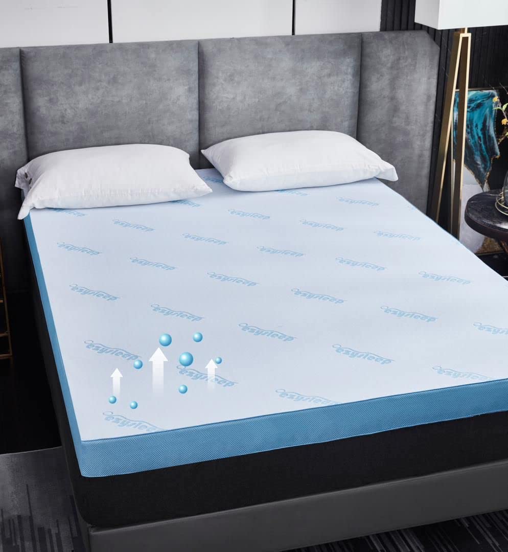 5cm Air Flow Mattress Topper With Elasticated Straps, 5 Zone Memory Foam Mattress Topper Bed Enhancer, Soft Flexible Memory Foam Design With Air Cooling Removable Cover (Double)