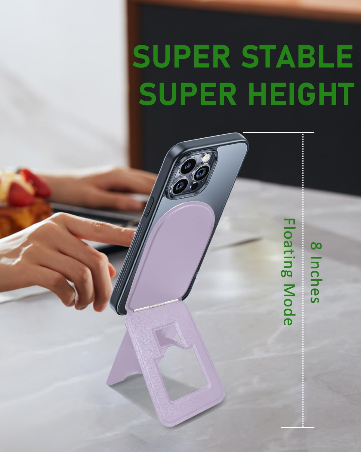 Soporte para Teléfono, Trípode Magnético para Teléfono, Cuero Ecológico y Resistente a Manchas, Ajuste de Ángulo y Trípode con Imanes Potentes - Púrpura (Anillo Metálico Incluido)