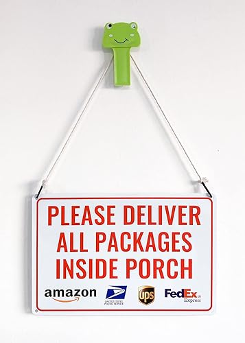 Miniatura 3 de Letrero de entrega con texto en inglés "Please Deliver All Packages Inside Porch" para uso al aire libre, 12" x 8" (151)