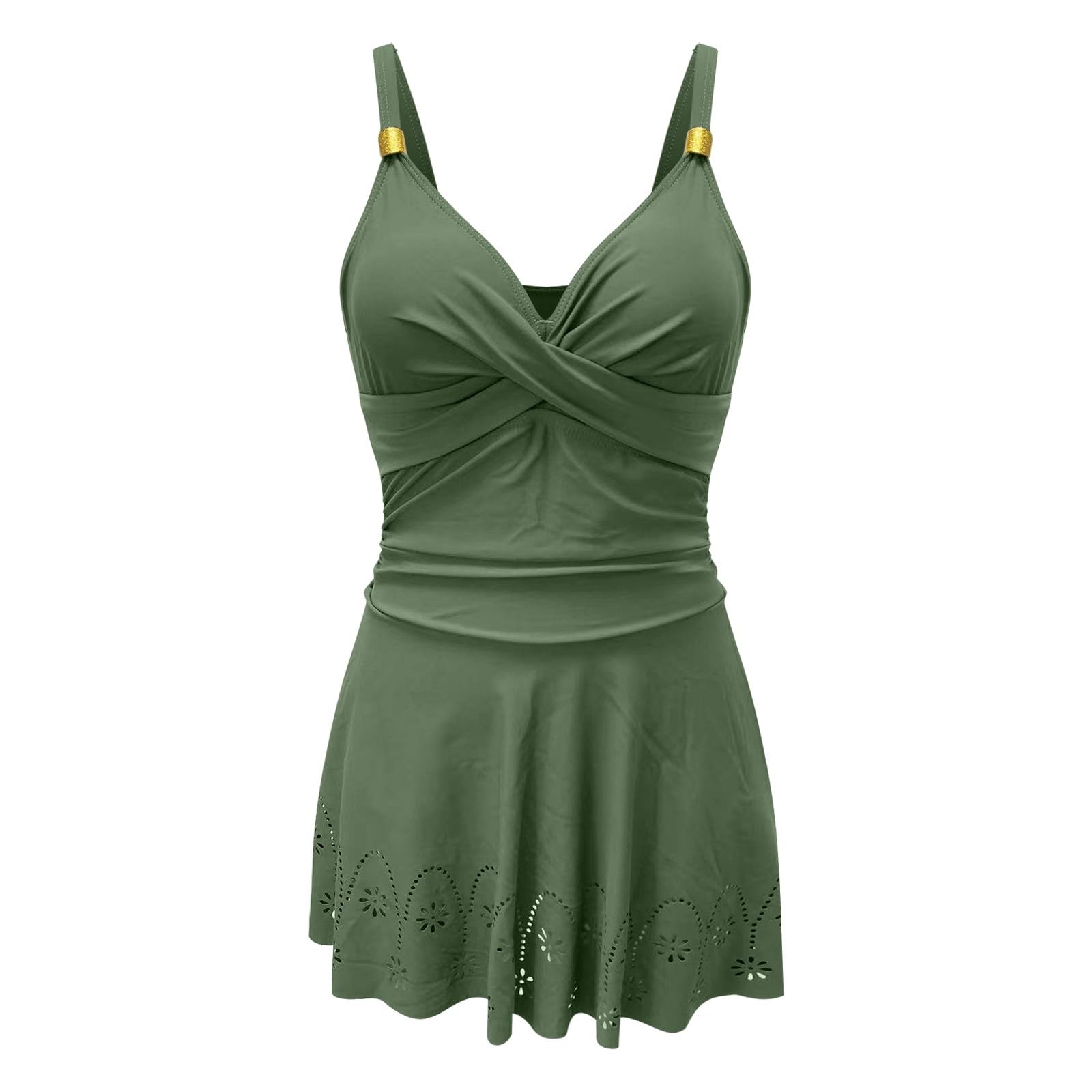 Generico Costume da Bagno da Donna con Push Up Arricciato, Sexy, Scollo a V, Stile Tummy Control Costume Intero Piscina Donna