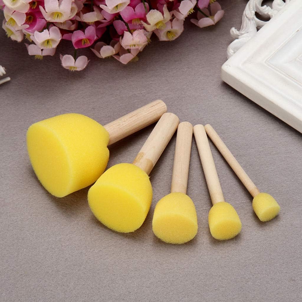 5pcs Sponge Foam Brush Set Wooden Handle Stamp Painting Tool for Beginners Art Supplies Painting Brushes for Acrylic Paint Set