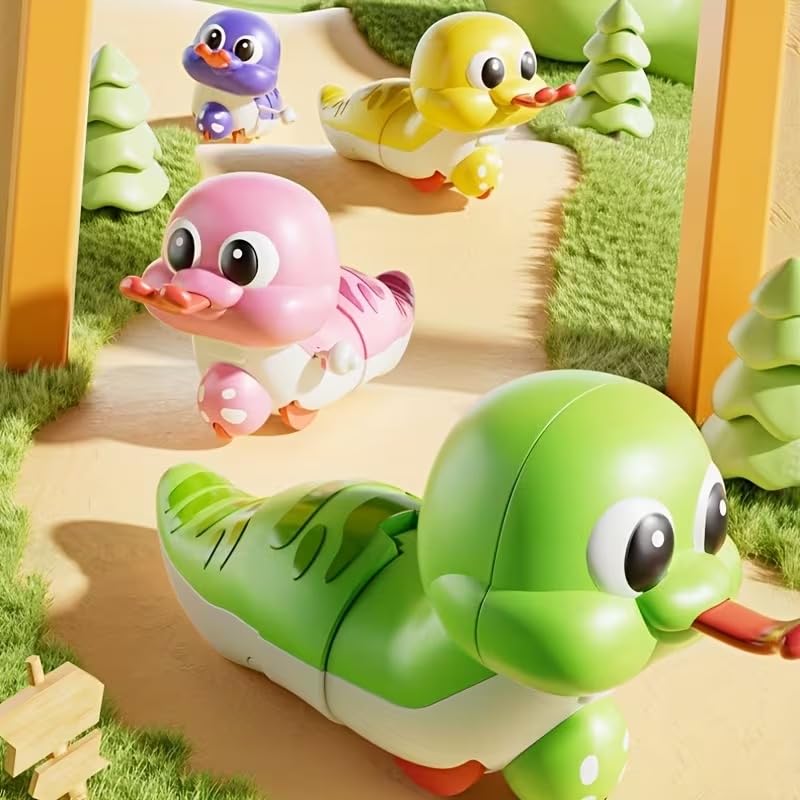 Image of Cute Wind-Up Duck Toy for Kids, Manual Clockwork Walking Duck, Colorful Cartoon Animal Toy for Toddlers & Children (Pink Duck)