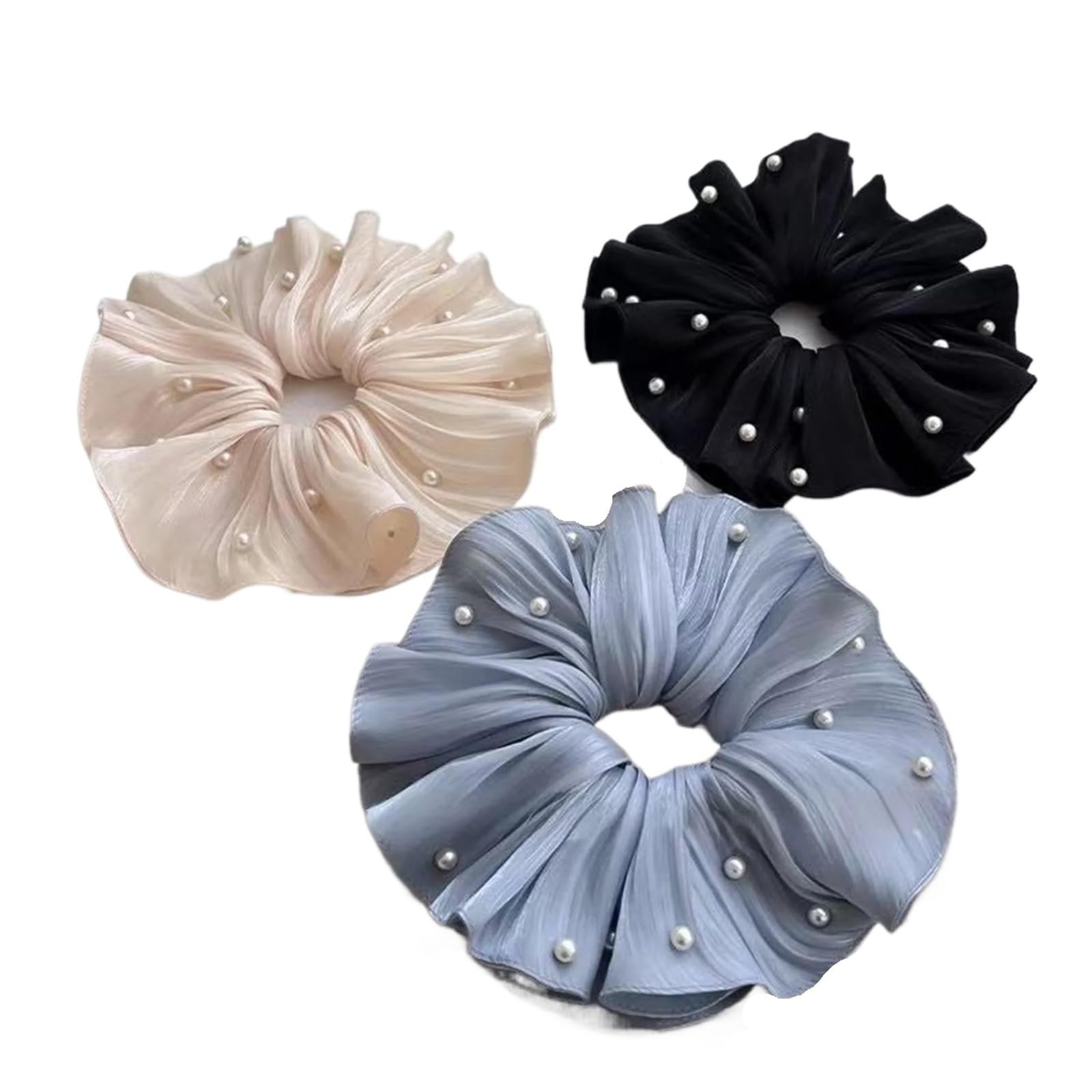 Großes Gaze-Perlen-Haargummi, süßes romantisches Haargummi-Accessoire for Frauen(Black)