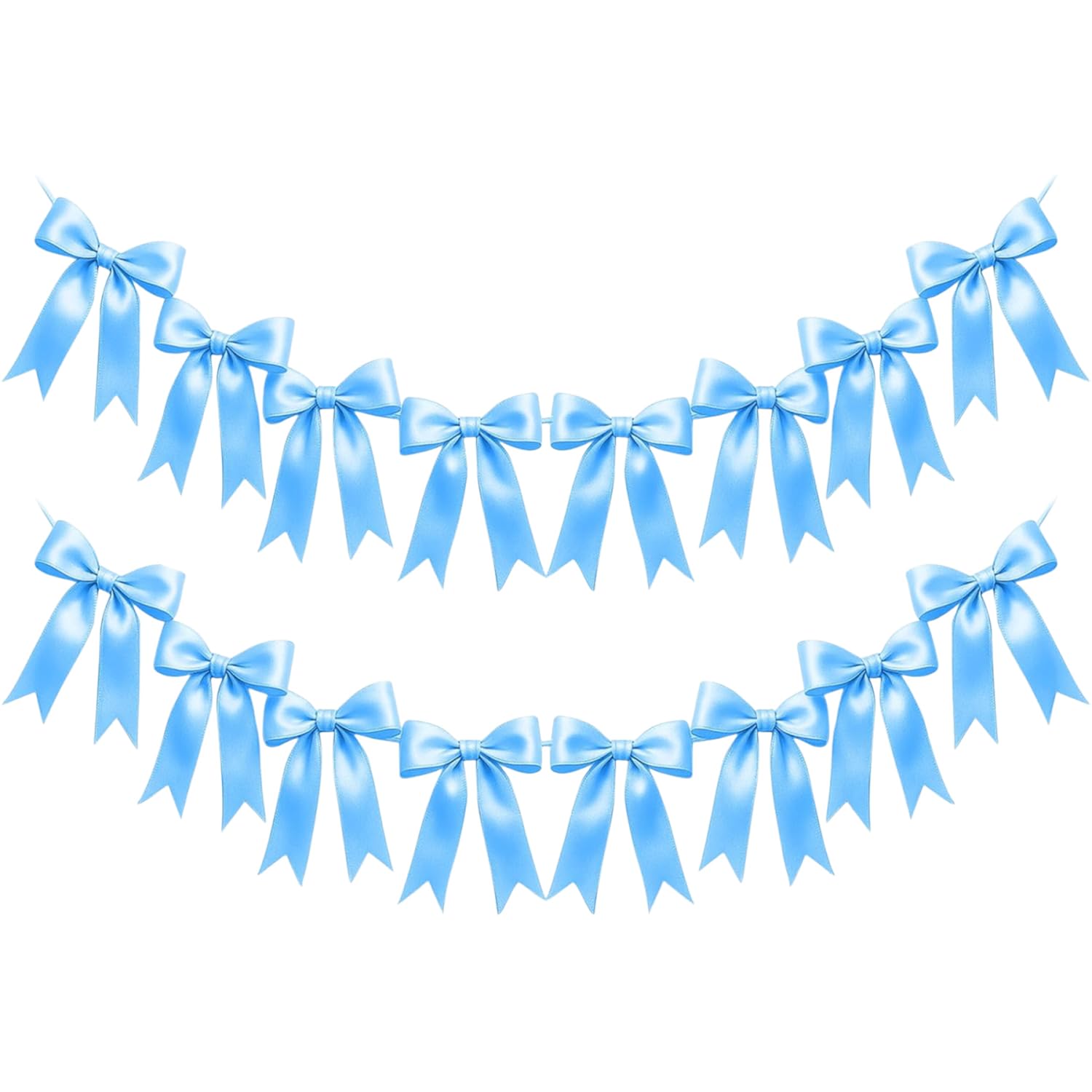 WADUBI 2 Strings 16Pcs Pre-Strung Satin Bow Garland Banner with Blue Bows (17x23cm), Ribbon Bunting for Birthday, Baby Shower, Wedding, Bridal & Bachelorette Decor