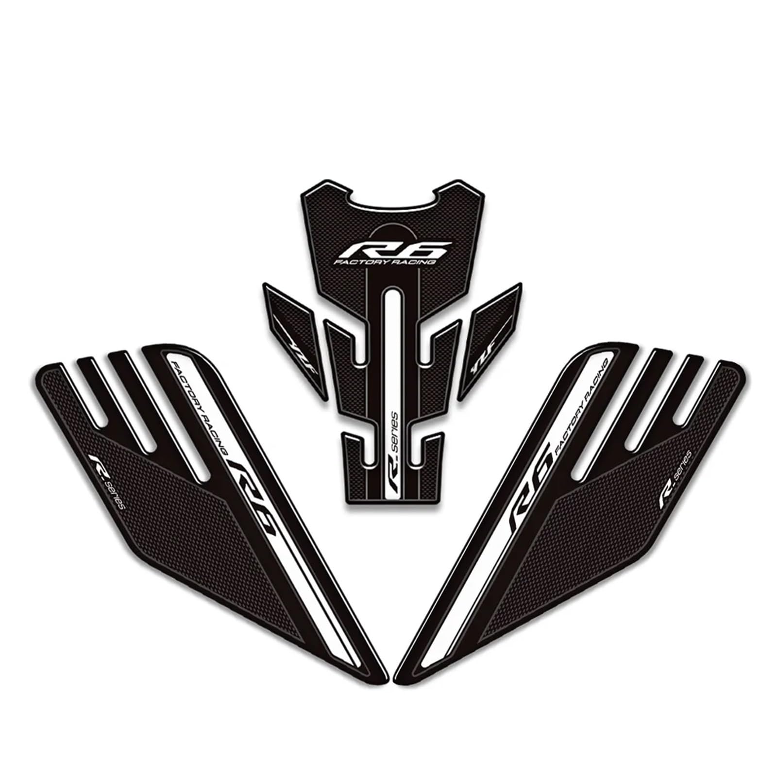 Decoration for Yamaha YZF-R6 YZF R6 YZFR6 3D Decals Fuel Tank Pad Knee Protector Stickers(Black)