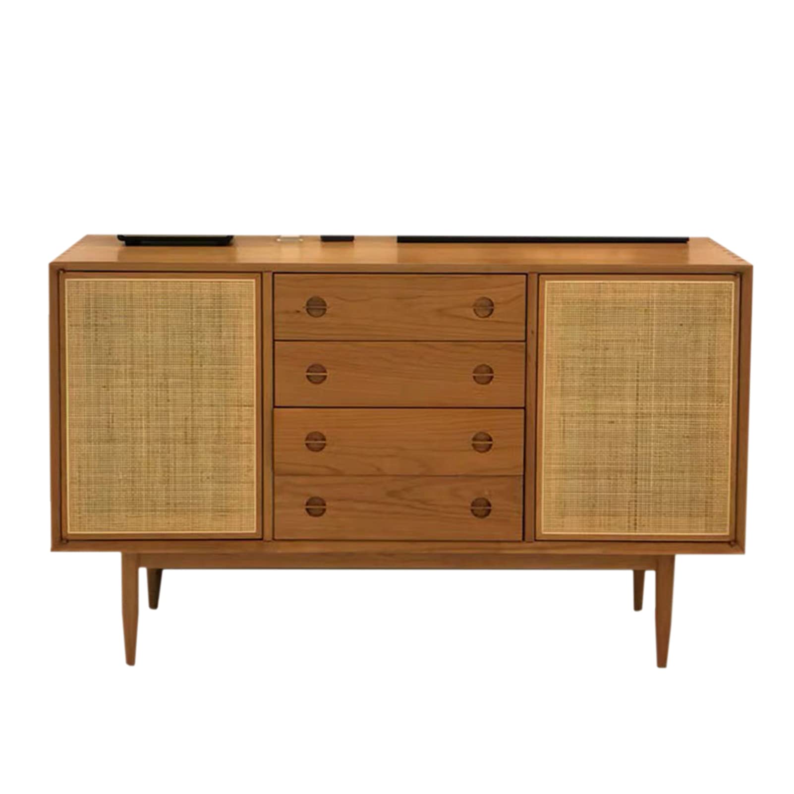DUTUI Nordic Solid Wood Sideboard Rattan Modern Minimalist Storage Cabinet Porch Storage Cabinet Retro Chest of Drawers in The Living Room, 140X42x80cm,Cherry