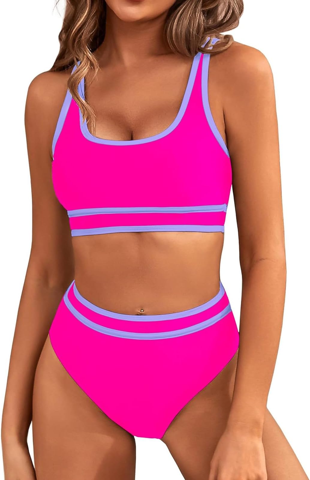 Women's Bikini Sets Bikini Tops High Waisted Bottom Tummy Control Bathing Suits Cut Out Ladies Swimsuit Suits Padded Beachwear