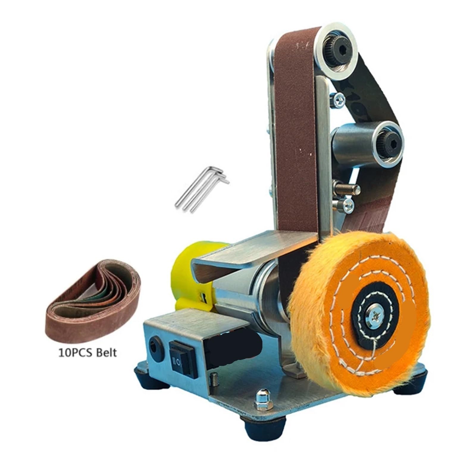 Mini lijadora de banda eléctrica escritorio, pulidora vertical, afiladora amoladora angular for bricolaje con 10 bandas sujeción Joyería DIY