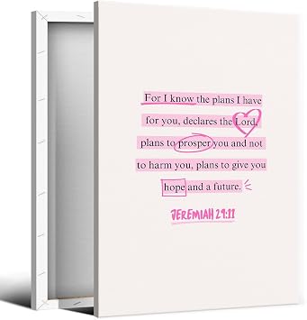 xbsifyiooa Jeremiah 29 11 Canvas Wall Art, Religious Christian Art Print Poster, Pink Jesus Christ Bible Verse Wall Art, Preppy Biblical Scripture Quote Print Gift for Christian 8x12in Wrapped Canvas