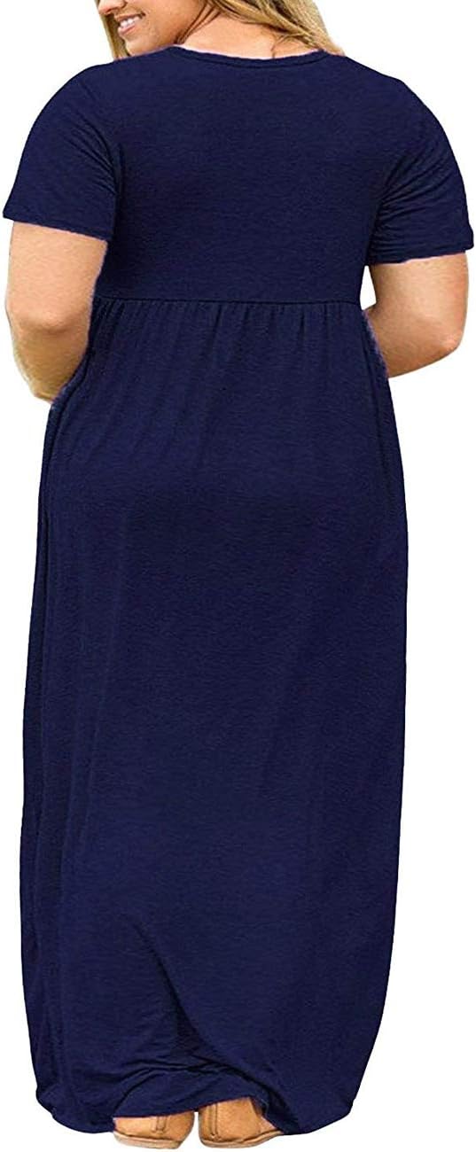 Kancystore Women's Short Sleeve Plus Size Maxi Dress with Pockets Loose Casual Summer Dresses XL-5X
