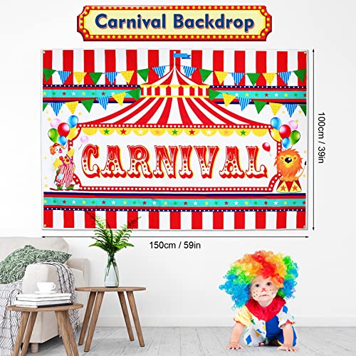 Winrayk 94Pcs Circus Carnival Theme Party Decorations Carnival Backdrop Tablecloth With Carnival Circus Balloon Garland Lion Popcorn Foil Balloon Kids Birthday Baby Shower Carnival Circus Decorations #TOP3