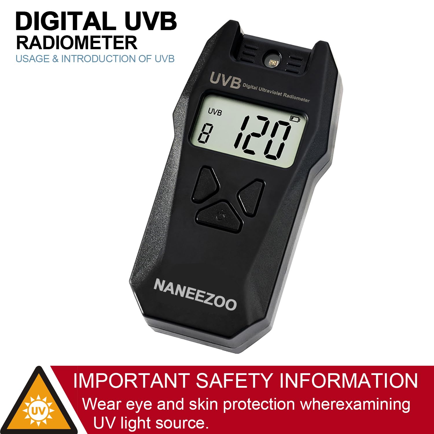 NANEEZOO Medidor de índice UVB para reptiles, radiómetro digital de mano para medir la luz UVB de reptiles en el hábitat del terrario
