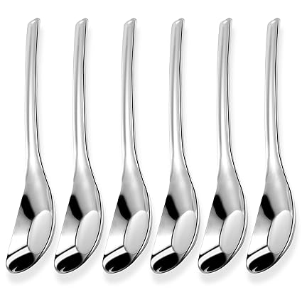 TWBNAD 6 Pcs Asian Soup Spoon 18/10 Staninless Steel Chinese Spoons, 7 inch Heavy Duty Deepened Dinner Spoons Long Handle Table Spoons for Dumpling Bouillon Dessert Cereal Appetiz