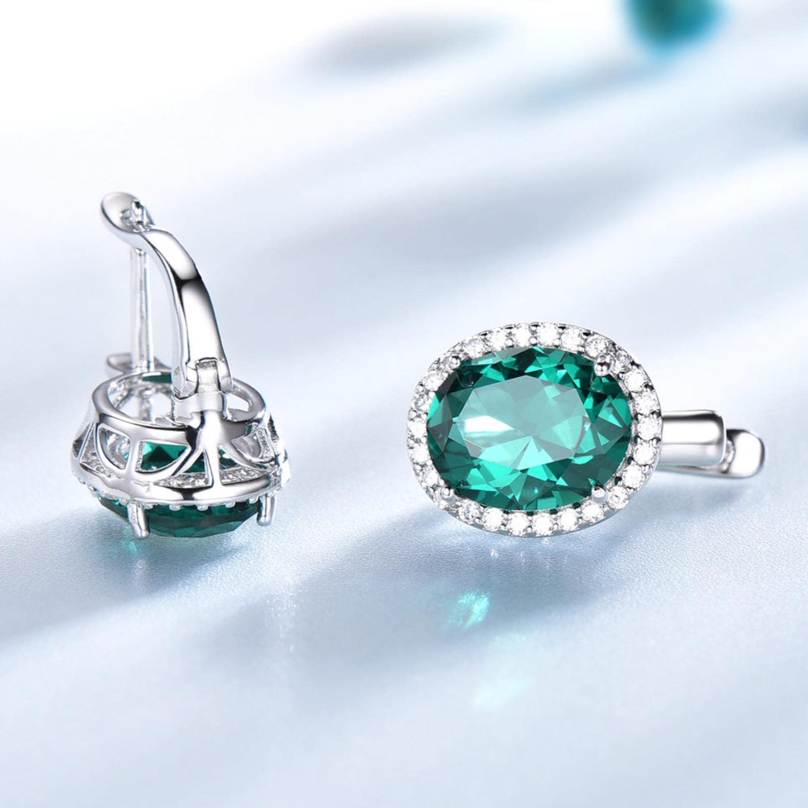 LOKILOKI Pendientes De Plata De Ley 925 Auténtica, Pendientes con Clip De Piedras Preciosas Nano Esmeralda para Mujer, Compromiso, Regalo De Boda, Joyería Fina