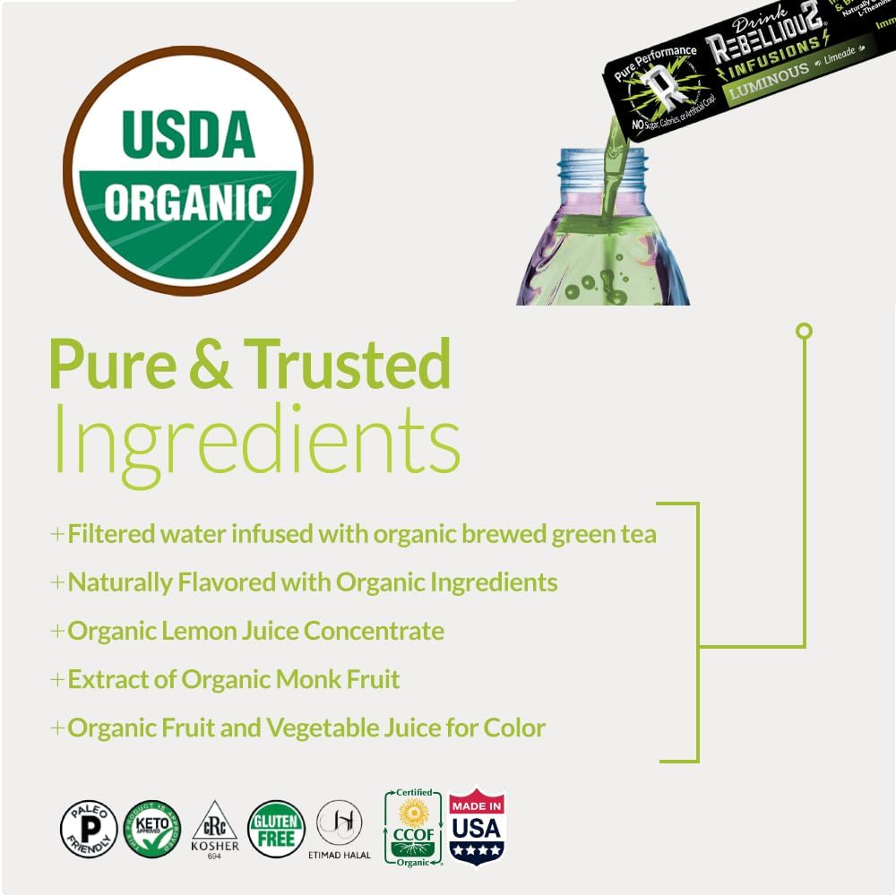 Rebellious Luminous Limeade Organic Drink Mix – Zero Calorie Energy Drink Mix | Monk Fruit & Green Tea Extract | L-Theanine + Natural Caffeine | 100% Plant-Based | Pack of 10 | Keto,Gluten-Free - Image 7