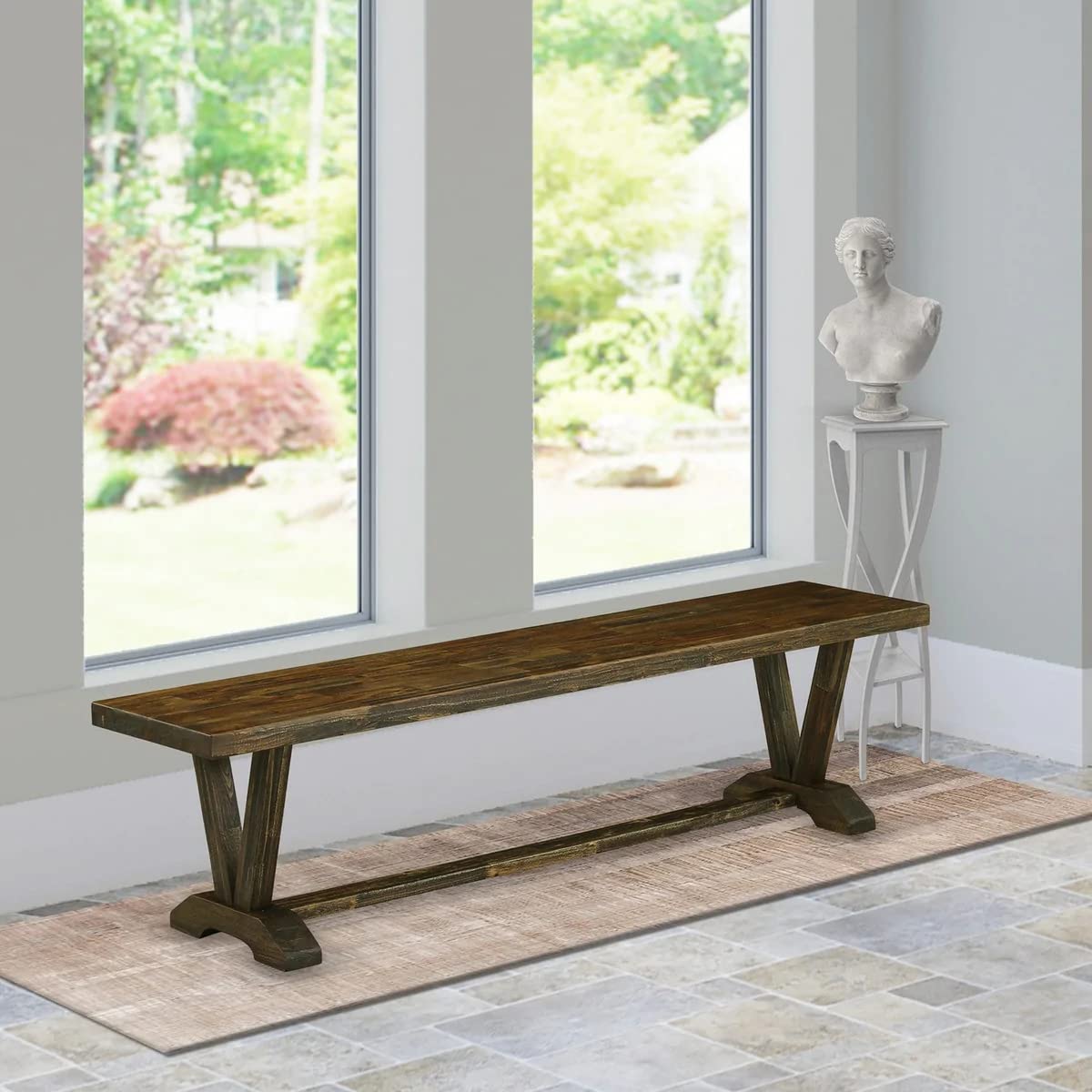 East West Furniture VB777 V-Style Dining Bench with Wooden Seat, 72x15x18 Inch